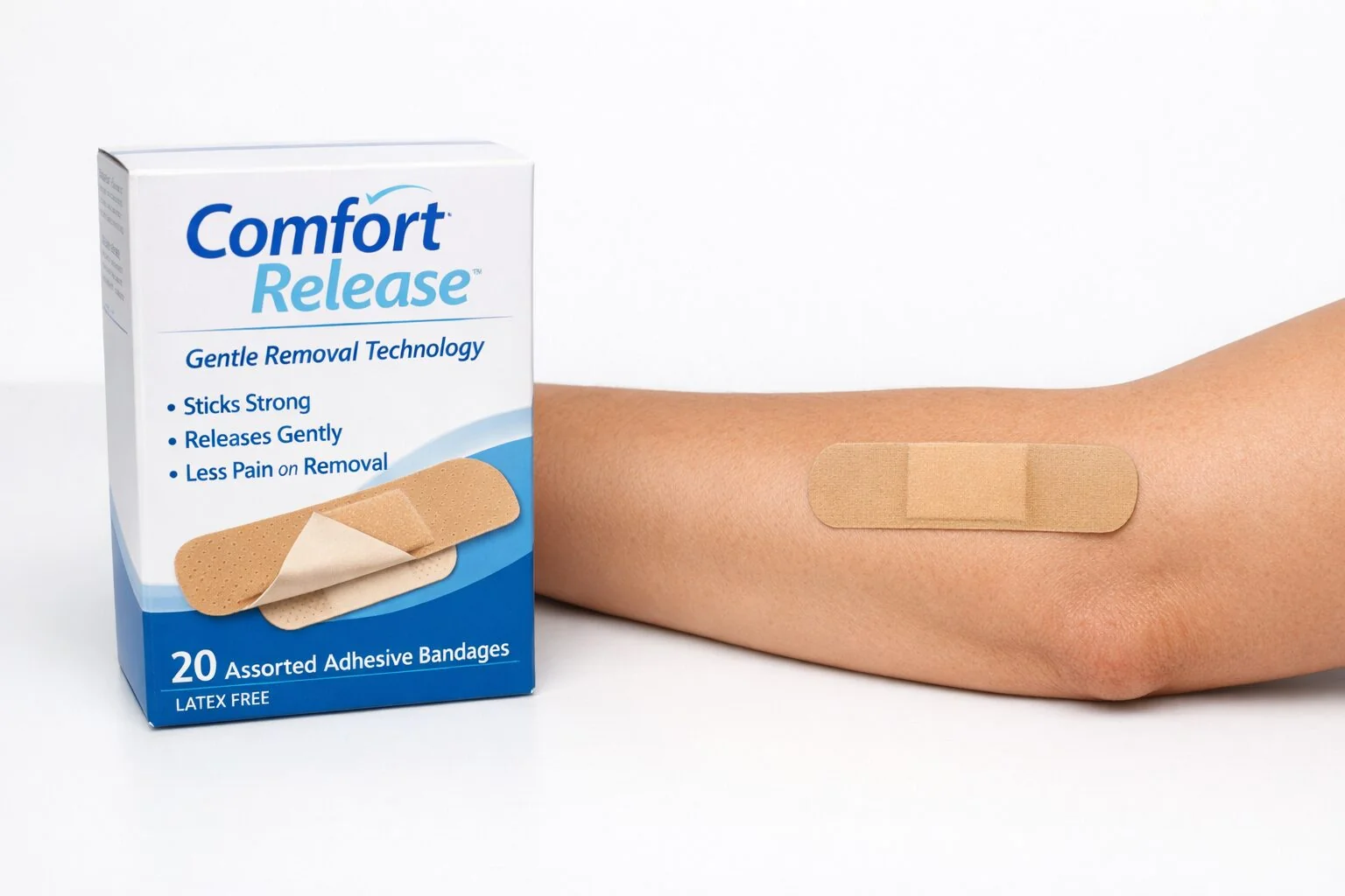 Comfort Release painless adhesive bandage in use